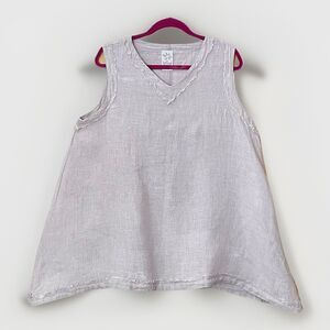 Match Point USA Tunic Top M Linen Tank Sleeveless Artsy Lagenlook Raw Edge Boho